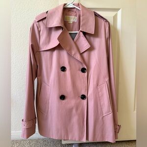 Womens Pink Long Sleeve Double Breasted Button Front Trench Coat Size M